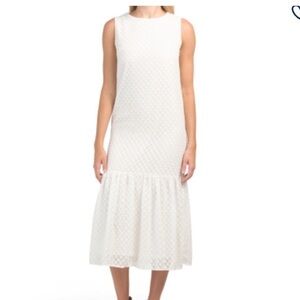 Magari Made In Italy Drop Waist Embroidered White Midi Dresss